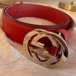 Gucci Marmont Logo Leather Belt Red